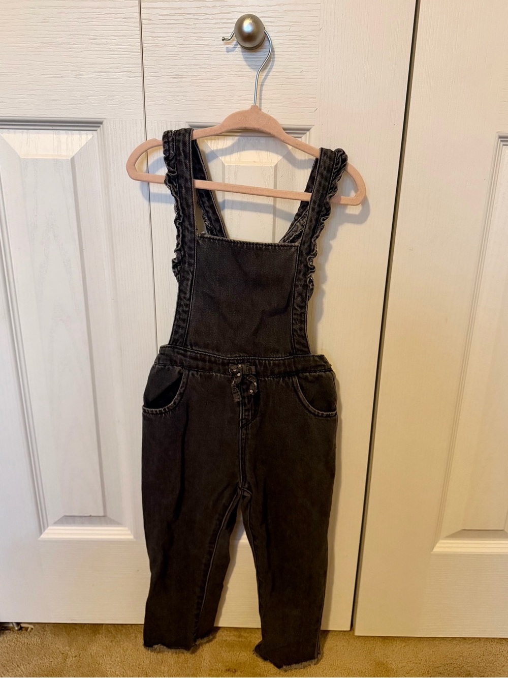 Zara Black Ruffle-Trim Denim Overalls for Kids